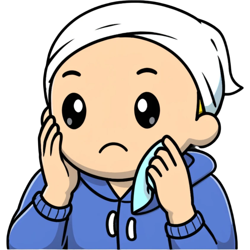 Cartoon character wiping forehead with handkerchief, sweating heavily emoji