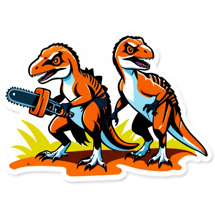 2 velociraptors with chainsaws  emoji