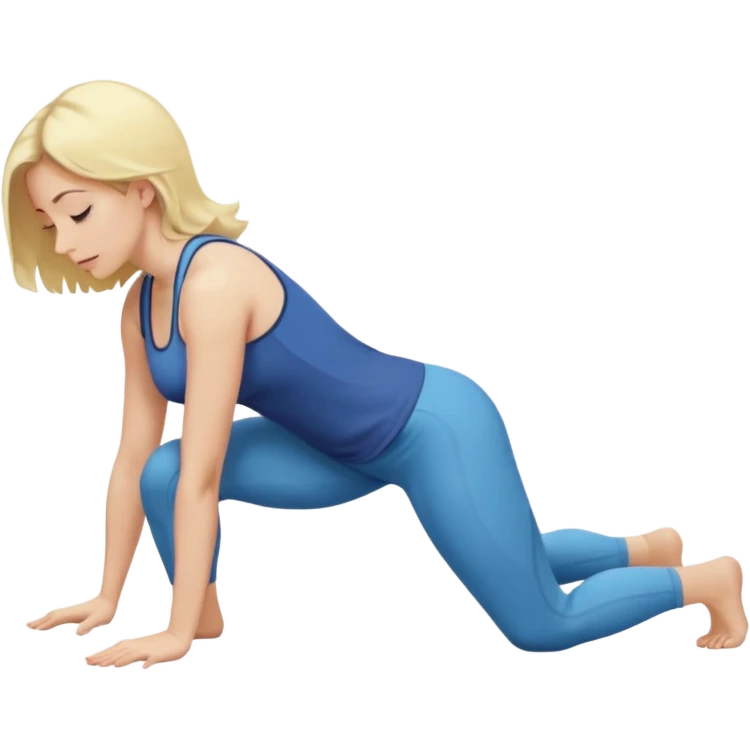 Najed Woman, blonde, kneeling forward on all fours, knees bent under hips, upper body lowered and supported by forearms, back slightly arched, head turned to the side emoji