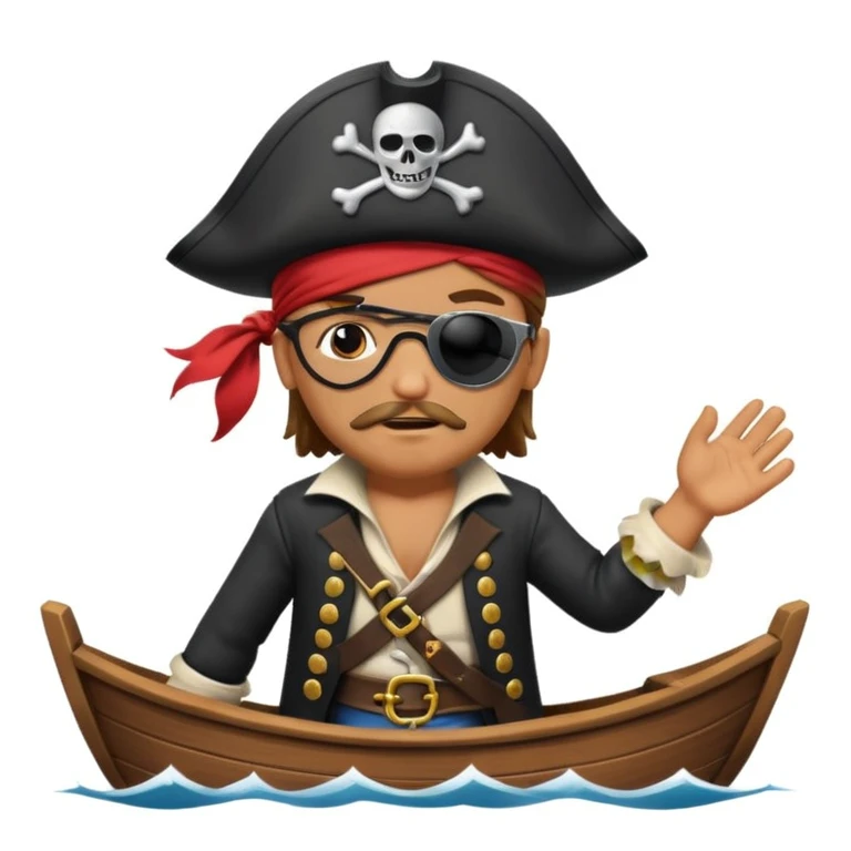 pirate with eye sailing a ship in strom sea background emoji