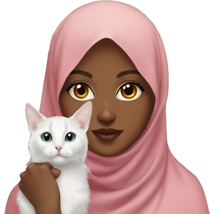 Pretty model Muslim Somali girl wearing khimar with her Turkish Angora cat  emoji