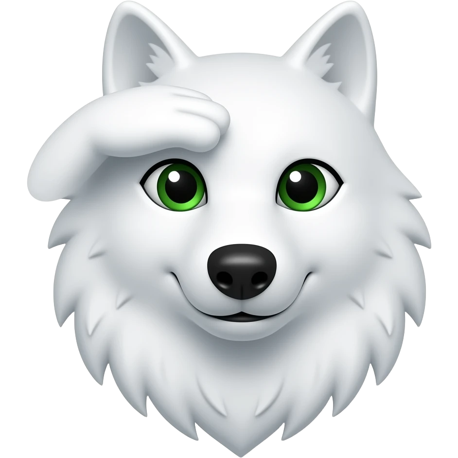 White Wolf head paw saluting green eyed emoji