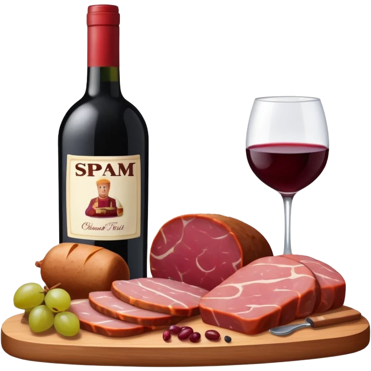 SPAM MEAT charcuterie with fruit and a bottle of wine emoji