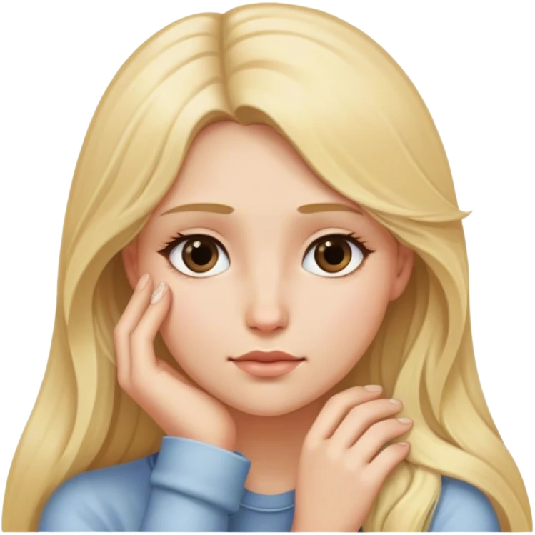 Long blonde haired woman with soft gaze head resting on left hand  emoji