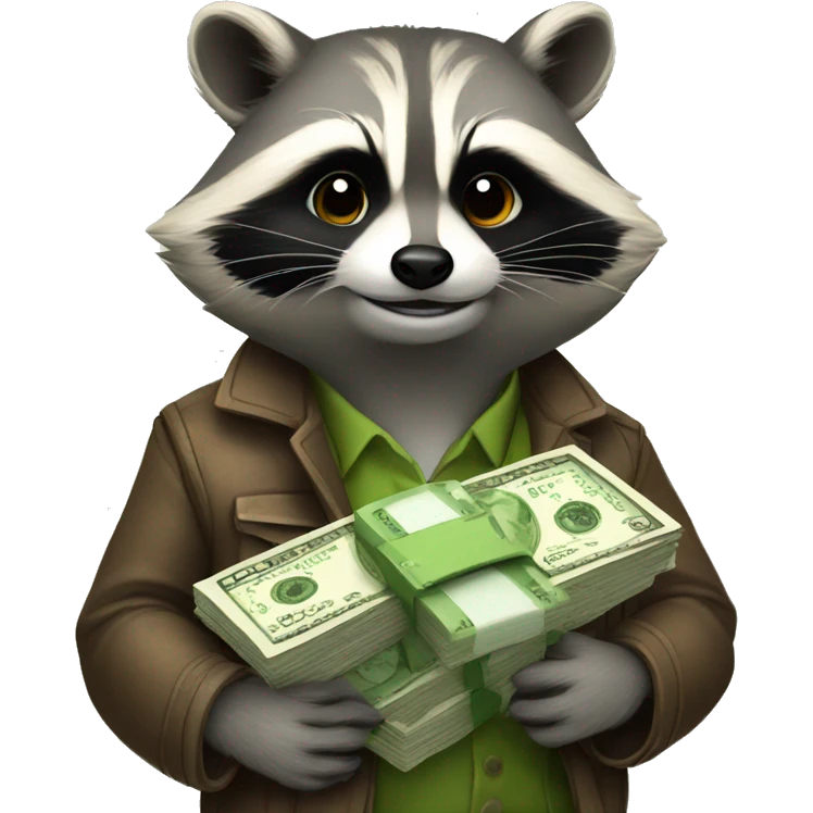 rich raccoon with money in hand emoji