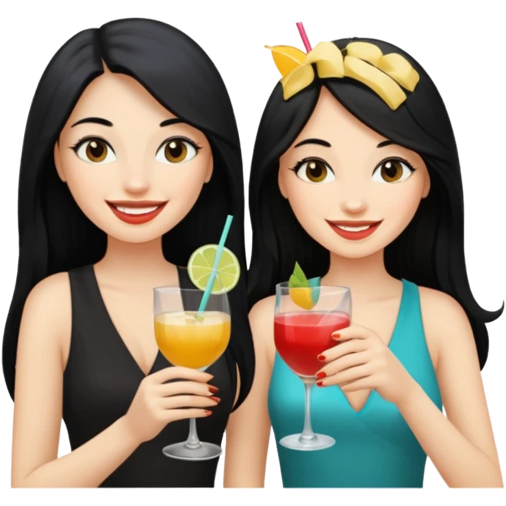 Two queens with long black hair and blonde drink emoji