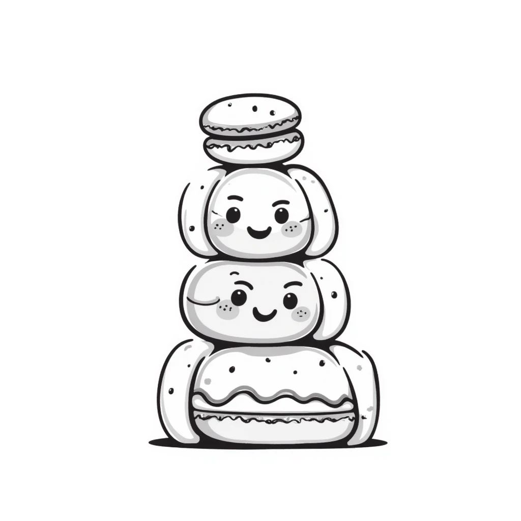 kawaii macarons with happy faces stacked in a tower emoji