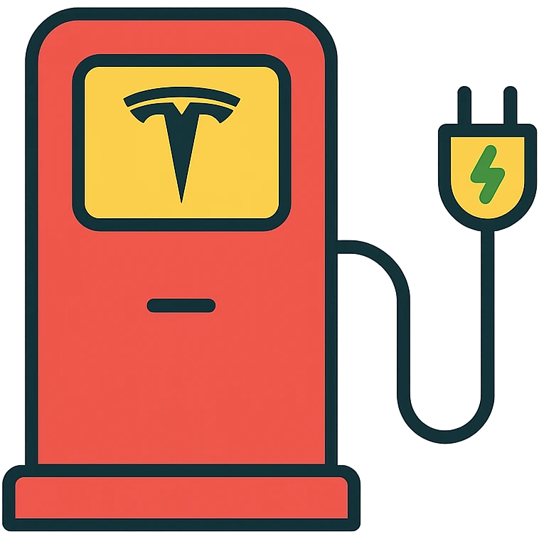 Tesla charging station, clean, green energy theme emoji