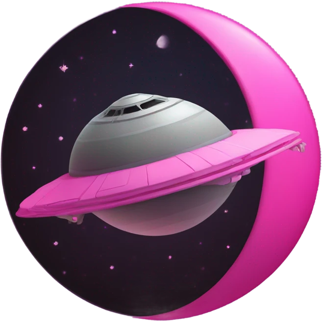 Hot pink moon with a spaceship on top emoji