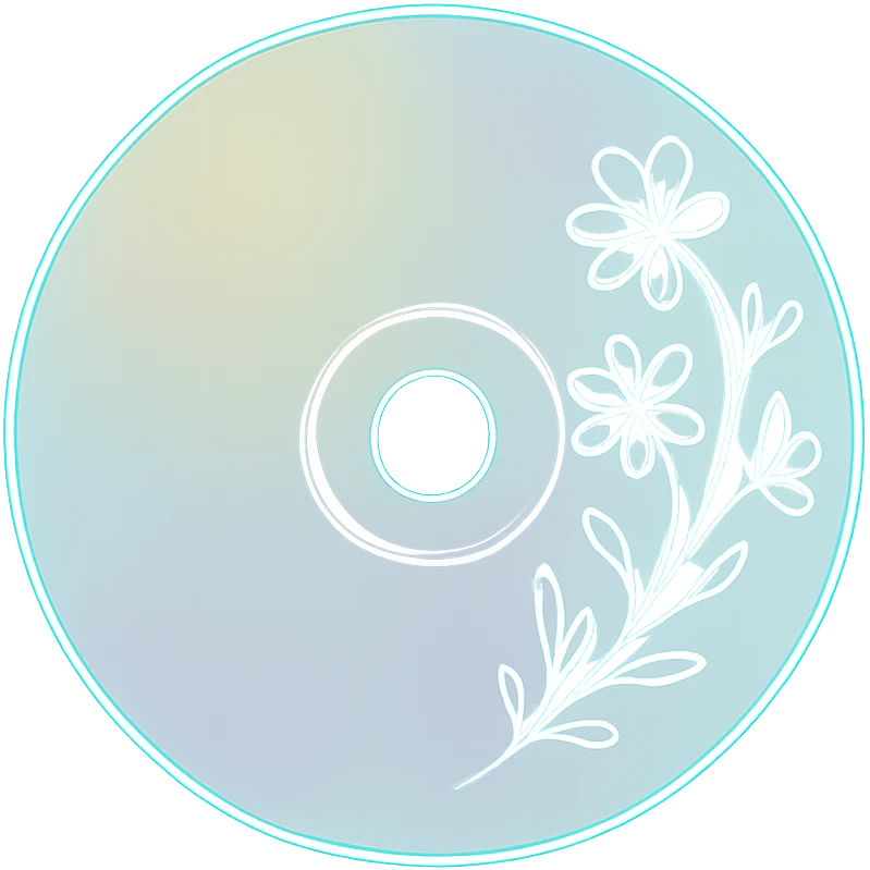 A minimalist CD disc with floral pattern, glowing effect emoji