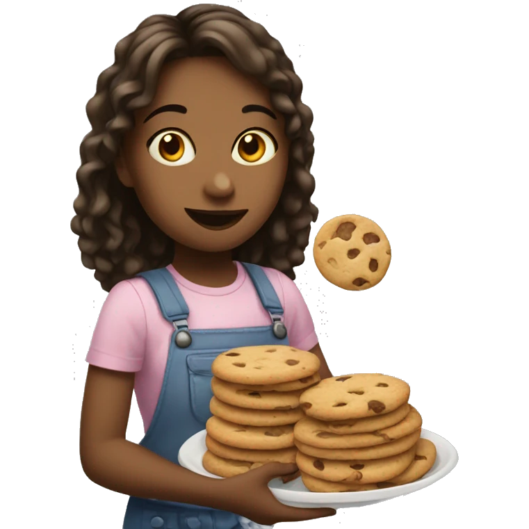 A pretty girl eating a lot of cookies emoji