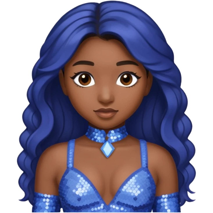 Normani from Fifth Harmony with long dark brown hair, periwinkle sequin outfit emoji
