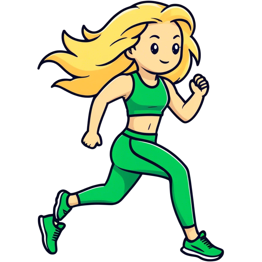 Blonde girl running in a green outfit  emoji