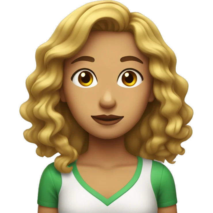 chica adolescente con el pelo  con ondas y rubio, ojos verdes emoji
