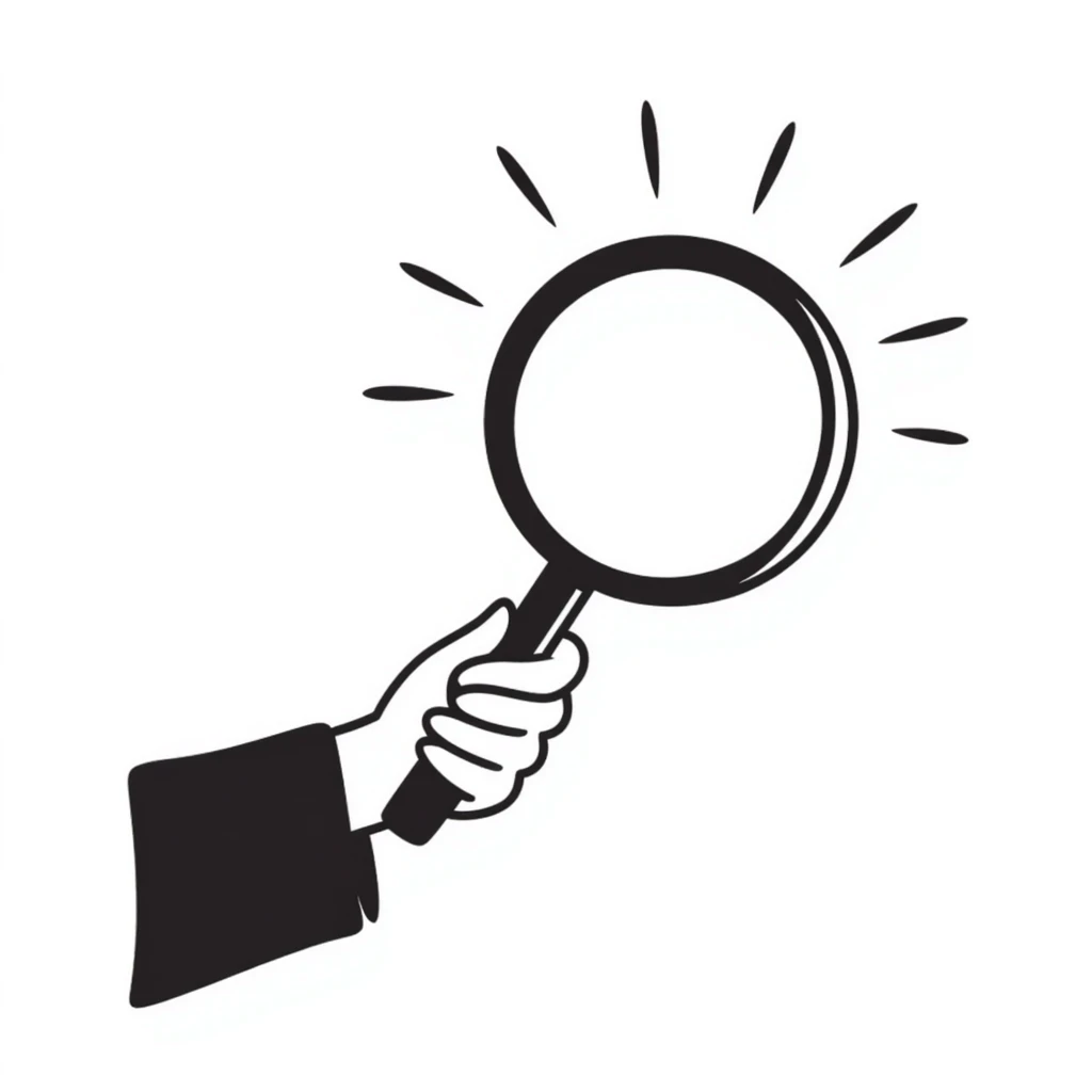 A hand-drawn magnifying glass with search lines emoji