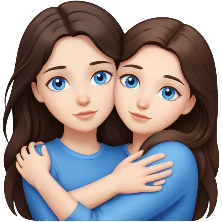 long brunette hair girls with blue eyes hugging eachother  emoji