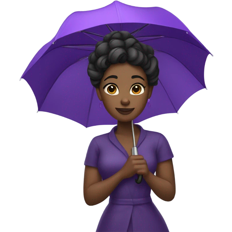 Dark skinned black woman with a updo twist hairstyle in the rain with a purple umbrella  emoji