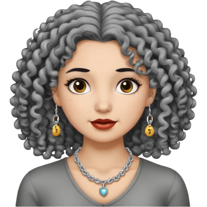Female with Silver Necklace, grey skin,curley hair, different expressions. emoji