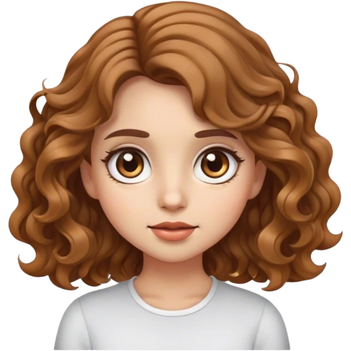 create cute emoji girl with wavy hair, brown eyes, big eyes and long eyelashes emoji