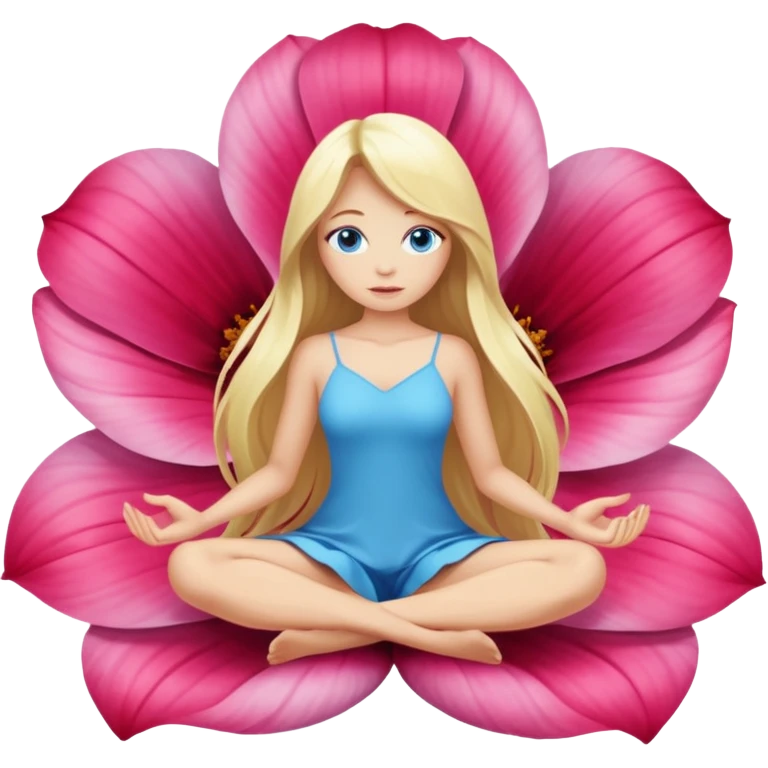 full body woman long blonde hair blue eyes white skin sitting inside giant flower bloom emoji