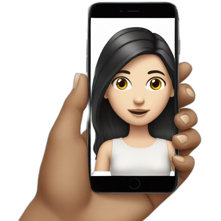 One white girl with loose, black-brown hair playing on her phone emoji