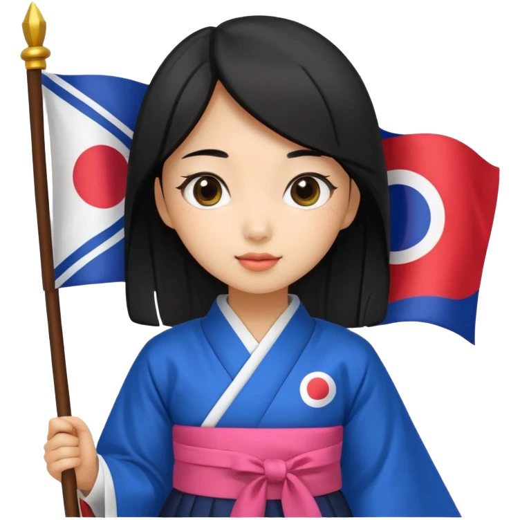 black hair girl with hanbok holding south korea flag emoji