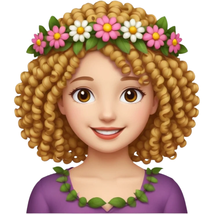 curly hair girl with flower crowns emoji