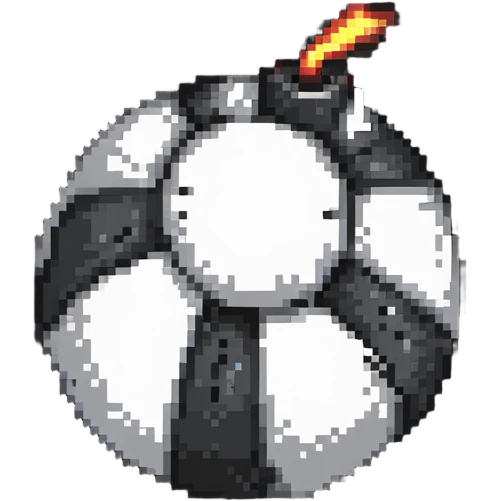 Classic round black bomb with lit fuse, white highlight, simple pixel art style emoji