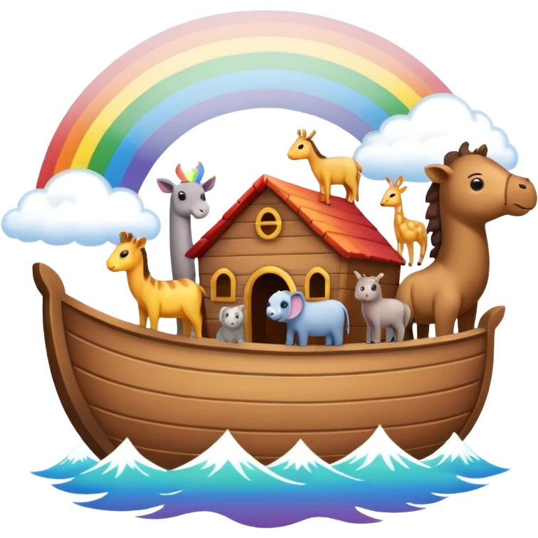 Noah's Ark with animals and rainbow emoji