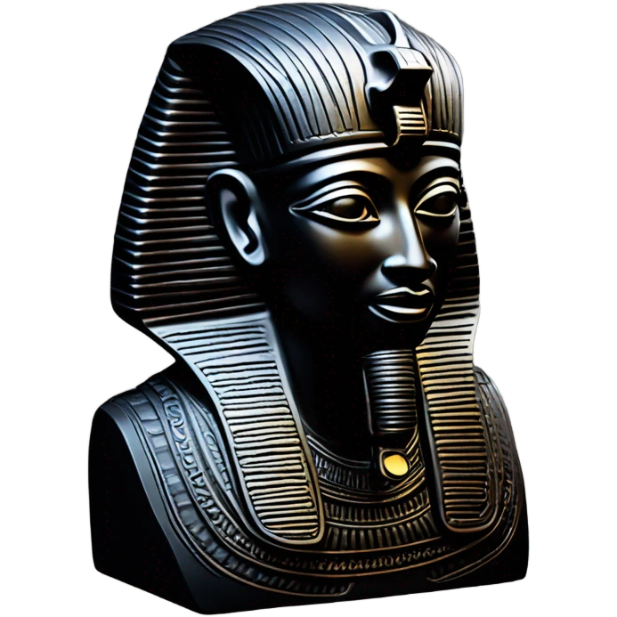 Osiris obsidian statue on granite 30 ton , massive size, sunlight behind, sunset colors, reflections on black stone polished clean perfect, photography angles emoji