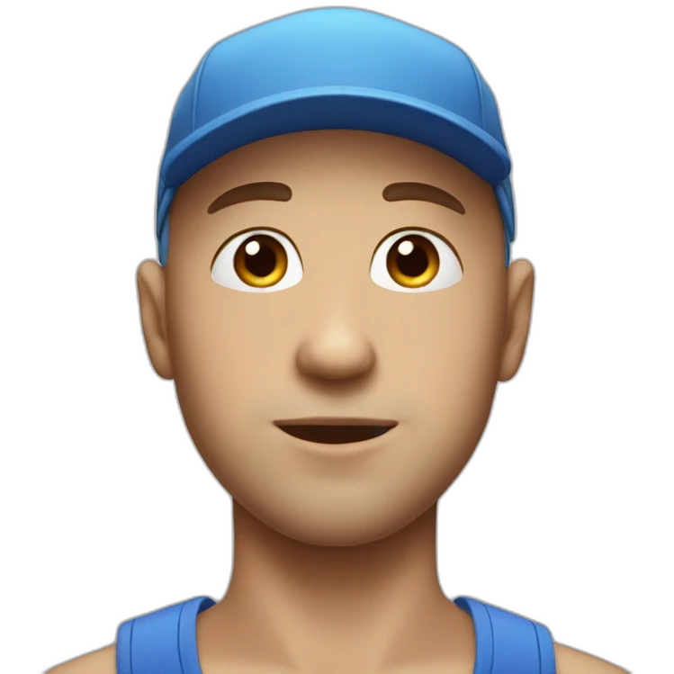 a bald man with blue eyes and a cap, kisses emoji