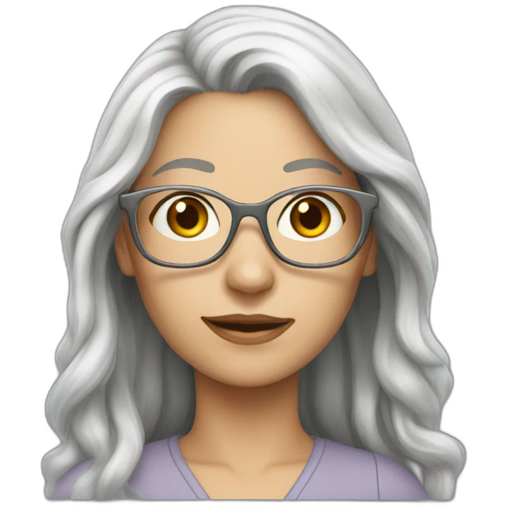 caucasian woman long silver hair and glasses emoji