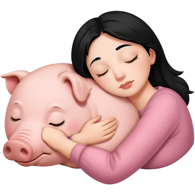 One Woman with Black hair is sleeping next to a pig emoji