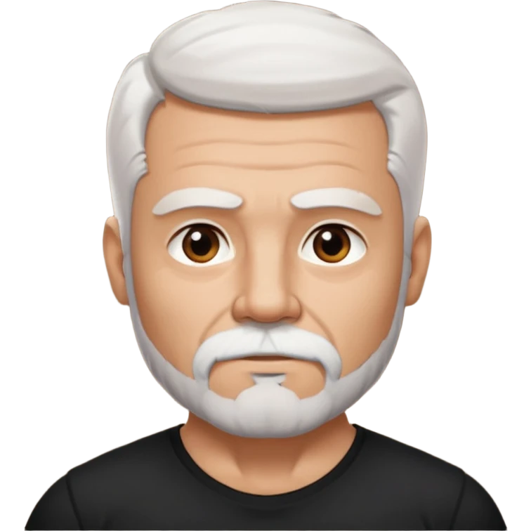 White haired muscled adult man with a black t-shirt. He has white beard with a short goatee. Dark brown eyes and some wrinkles. emoji