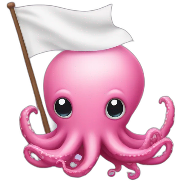 cute pink kraken with adorable face  holding a white flag emoji