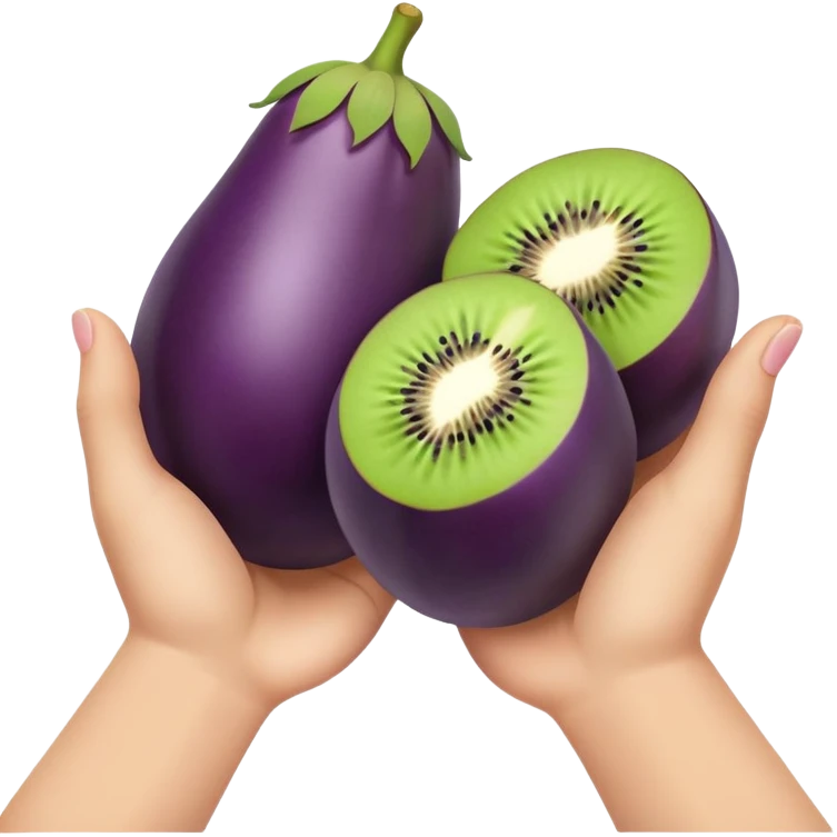 Eggplant with hands holding 2 kiwis emoji
