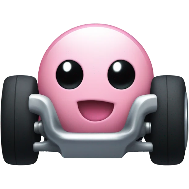 Metal cute black eyes Kirby ball driving on 4 car wheels emoji