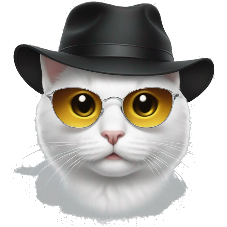 White cat with sunglasses and black hat emoji