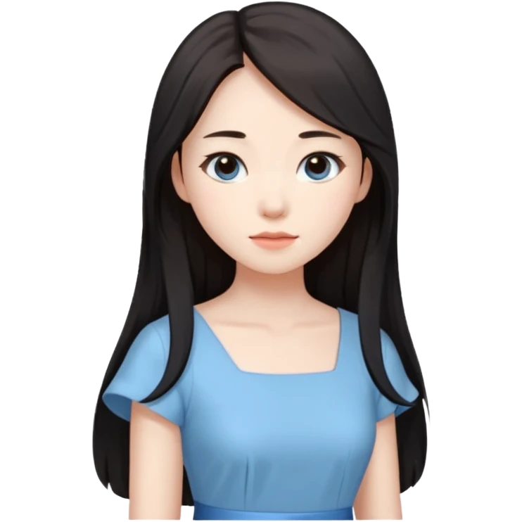 Chinese woman, brown hair, long black hair, pale blue dress emoji