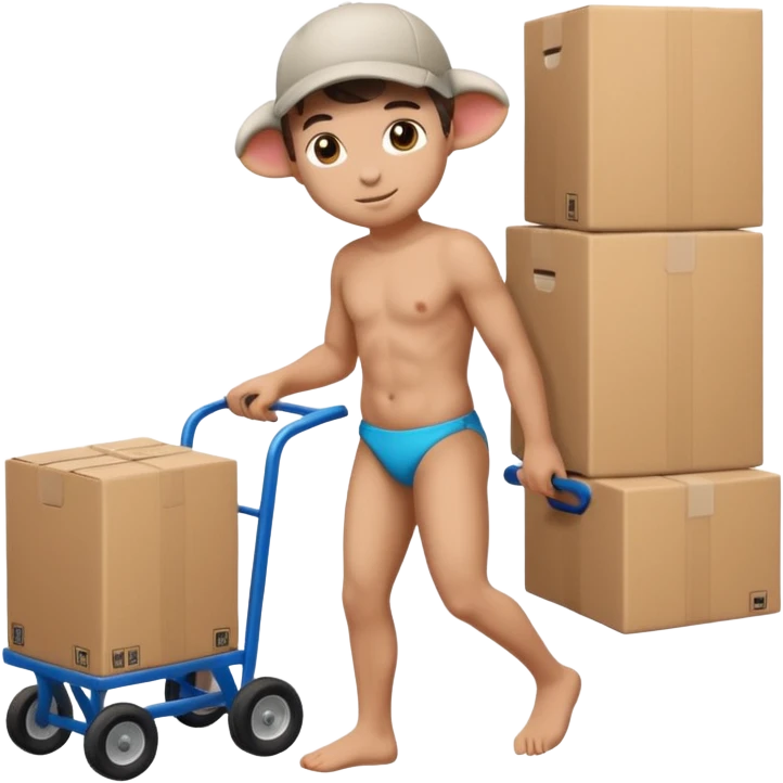 Sheep boy in a bikini carrying a hand trick full of boxes onto a U-Haul emoji