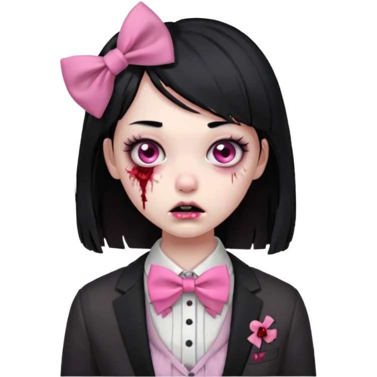 zombie girl,black hair with pink bow tie emoji