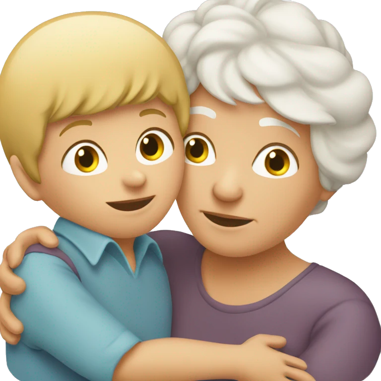 grandma with young blonde boy hugging emoji