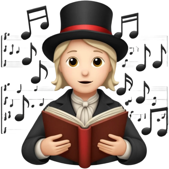 A christmas carol singer with music notes around emoji