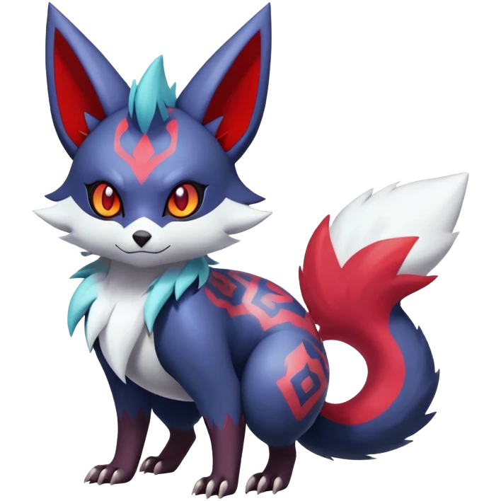 Shiny Exotic Badass Colorful Ethereal Royal Mysterious Gothic Zangoose-Zorua-Litten-Noibat-Pokémon-Fakémon-hybrid-creature (full body) with colorful pattern-markings emoji