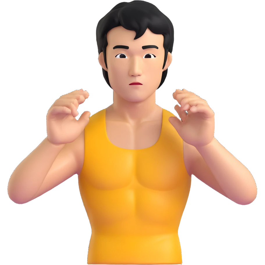 Bruce Lee with correct face proportions and head shape, upper body emoji