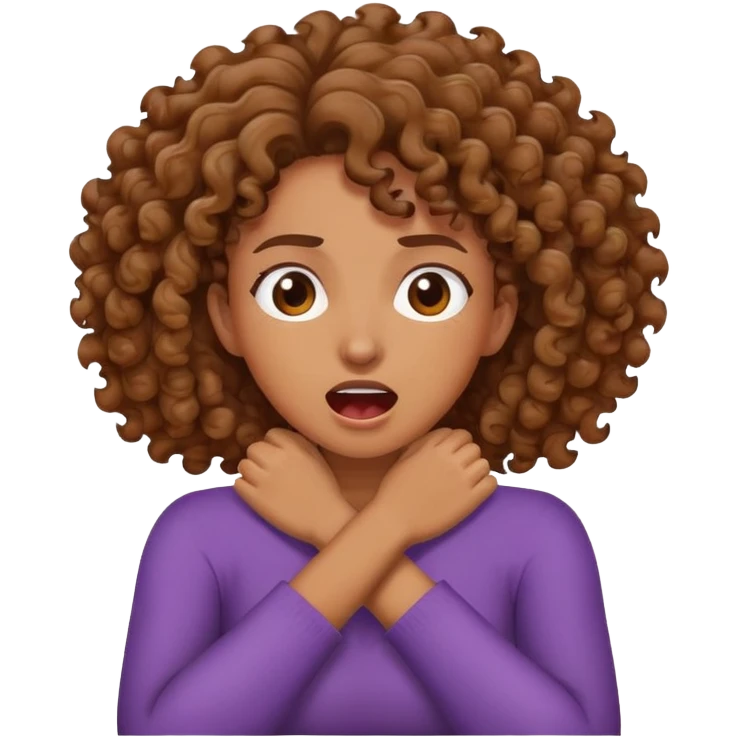 Brown curly crossed arms grabbing her neck screaming  emoji