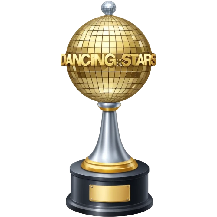 Tall Competition trophy with a silver disco ball on top that says “Dancing With The Stars” emoji