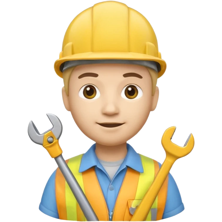 Apple Memoji-style 3D emoji of an engineer wearing a yellow hardhat holding a wrench, soft shading, rounded shapes, no background.
 emoji