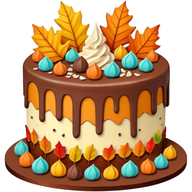 3 layer autumn cake with overflowing raw crystals & leaves emoji