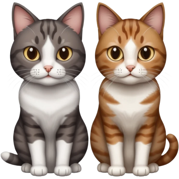 4 different coloured short haired cats including; a dark brown tabby and white cat, and a dark grey and white  emoji